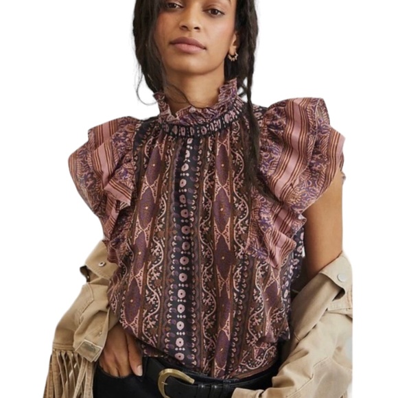 Anthropologie Tops - Anthropologie Cotton Othilia Caricia Ruffled High Neck Top Size XS